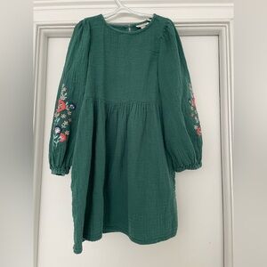 Cat & Jack Girls Green Dress with Floral Embroidery
